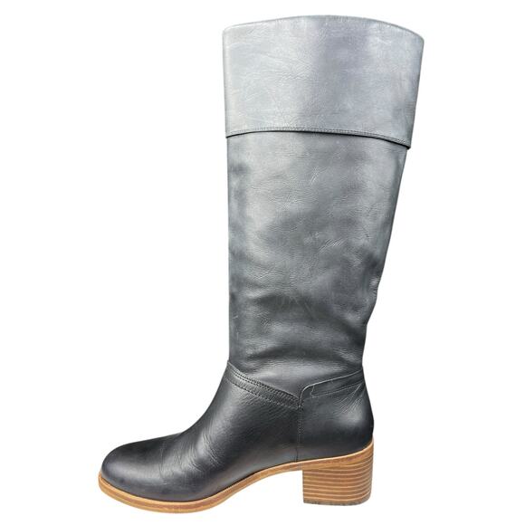 UGG Women’s Carlin Black Leather Block Heel Riding Boot Size US 10 - Picture 2 of 13